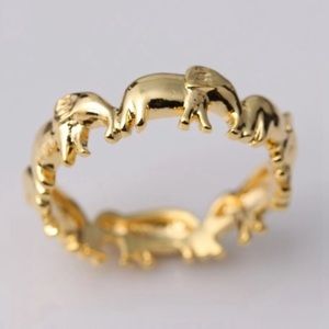 NEW Yellow Gold Lucky Elephant Eternity Band Ring